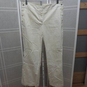 LOFT Cream High-Waist Button-Accent Pants